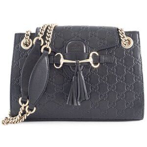 GUCCI Black Leather Horsebit Shoulder Bag